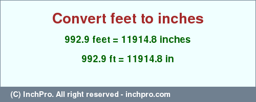 Result converting 992.9 feet to inches = 11914.8 inches