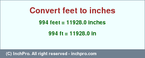 Result converting 994 feet to inches = 11928.0 inches