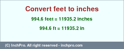 Result converting 994.6 feet to inches = 11935.2 inches