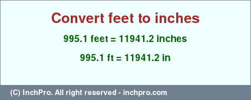 Result converting 995.1 feet to inches = 11941.2 inches