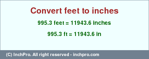 Result converting 995.3 feet to inches = 11943.6 inches