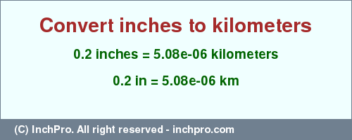 Result converting 0.2 inches to km = 5.08e-06 kilometers