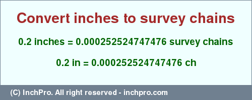 Result converting 0.2 inches to ch = 0.000252524747476 survey chains