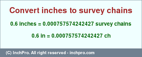 Result converting 0.6 inches to ch = 0.000757574242427 survey chains