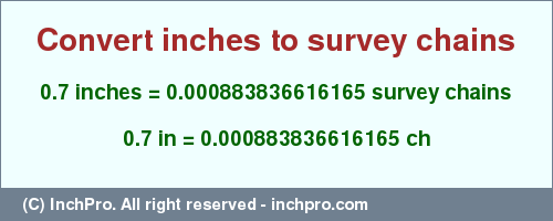Result converting 0.7 inches to ch = 0.000883836616165 survey chains