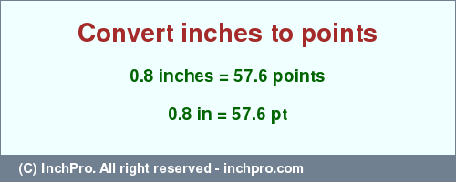 Result converting 0.8 inches to pt = 57.6 points