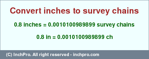 Result converting 0.8 inches to ch = 0.0010100989899 survey chains