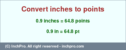 Result converting 0.9 inches to pt = 64.8 points