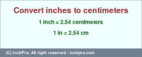 Result converting 1 inch to cm = 2.54 centimeters