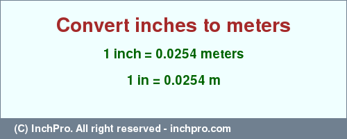 Result converting 1 inch to m = 0.0254 meters