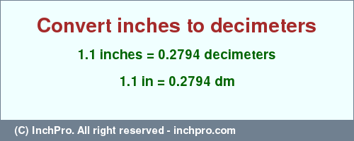Result converting 1.1 inches to dm = 0.2794 decimeters