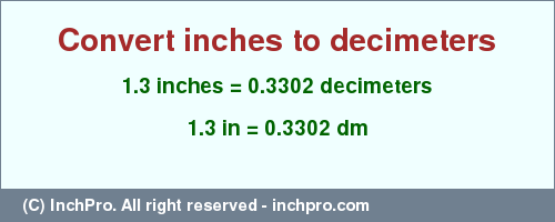 Result converting 1.3 inches to dm = 0.3302 decimeters