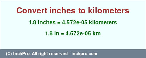 Result converting 1.8 inches to km = 4.572e-05 kilometers