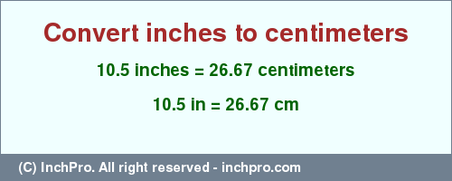 Result converting 10.5 inches to cm = 26.67 centimeters