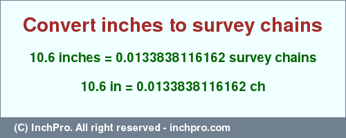 Result converting 10.6 inches to ch = 0.0133838116162 survey chains