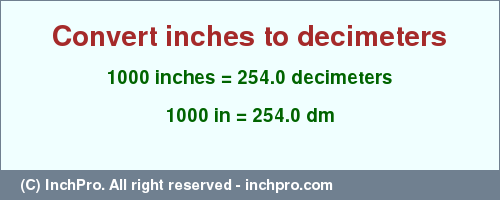Result converting 1000 inches to dm = 254.0 decimeters