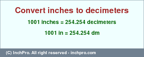 Result converting 1001 inches to dm = 254.254 decimeters