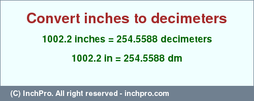 Result converting 1002.2 inches to dm = 254.5588 decimeters