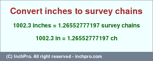 Result converting 1002.3 inches to ch = 1.26552777197 survey chains