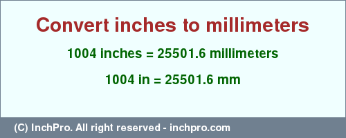 Result converting 1004 inches to mm = 25501.6 millimeters