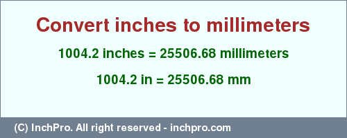 Result converting 1004.2 inches to mm = 25506.68 millimeters