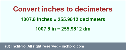 Result converting 1007.8 inches to dm = 255.9812 decimeters