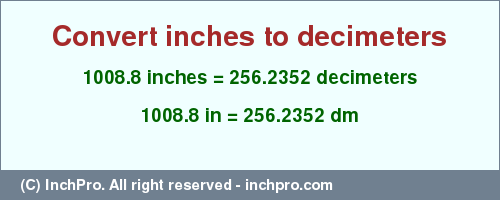 Result converting 1008.8 inches to dm = 256.2352 decimeters