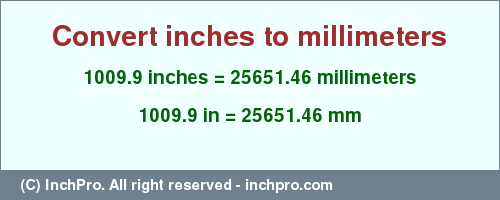 Result converting 1009.9 inches to mm = 25651.46 millimeters