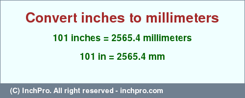 Result converting 101 inches to mm = 2565.4 millimeters