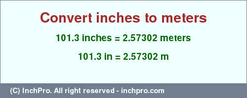 Result converting 101.3 inches to m = 2.57302 meters