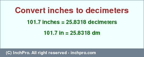 Result converting 101.7 inches to dm = 25.8318 decimeters