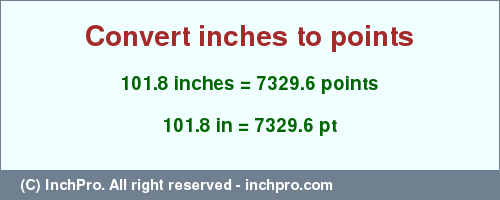 Result converting 101.8 inches to pt = 7329.6 points