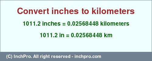 Result converting 1011.2 inches to km = 0.02568448 kilometers