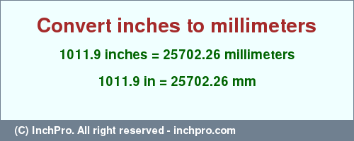 Result converting 1011.9 inches to mm = 25702.26 millimeters