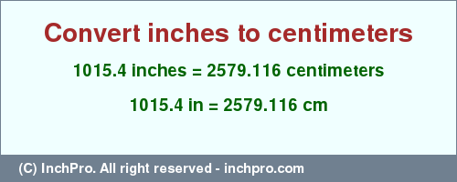 Result converting 1015.4 inches to cm = 2579.116 centimeters
