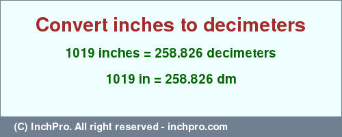Result converting 1019 inches to dm = 258.826 decimeters