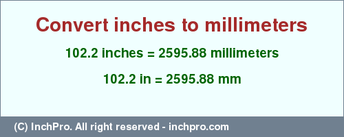 Result converting 102.2 inches to mm = 2595.88 millimeters