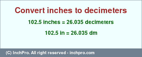 Result converting 102.5 inches to dm = 26.035 decimeters