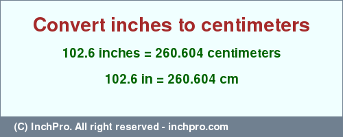 Result converting 102.6 inches to cm = 260.604 centimeters