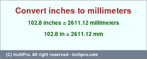 Result converting 102.8 inches to mm = 2611.12 millimeters