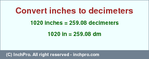 Result converting 1020 inches to dm = 259.08 decimeters