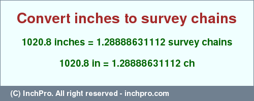 Result converting 1020.8 inches to ch = 1.28888631112 survey chains