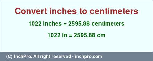Result converting 1022 inches to cm = 2595.88 centimeters