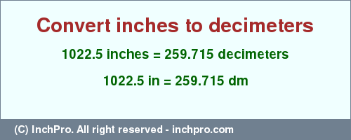Result converting 1022.5 inches to dm = 259.715 decimeters