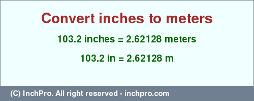 Result converting 103.2 inches to m = 2.62128 meters