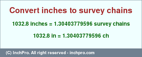 Result converting 1032.8 inches to ch = 1.30403779596 survey chains