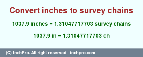Result converting 1037.9 inches to ch = 1.31047717703 survey chains