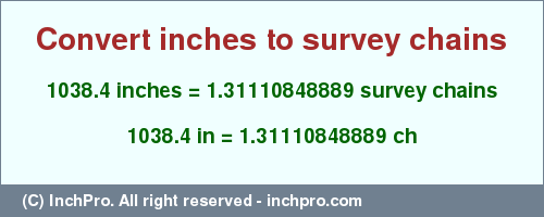 Result converting 1038.4 inches to ch = 1.31110848889 survey chains