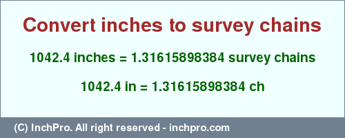 Result converting 1042.4 inches to ch = 1.31615898384 survey chains