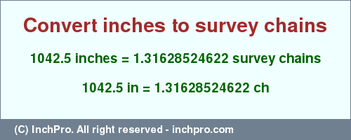 Result converting 1042.5 inches to ch = 1.31628524622 survey chains